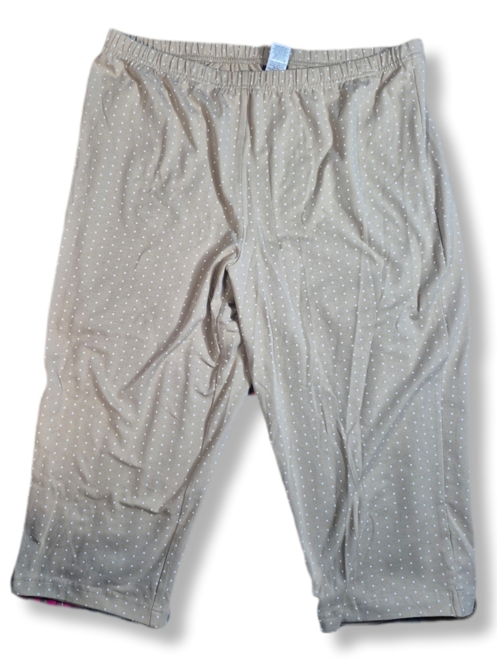 Basic Edition Women's Tan With White Polka Dots Stretch Cotton Capri Pants Sz.XL